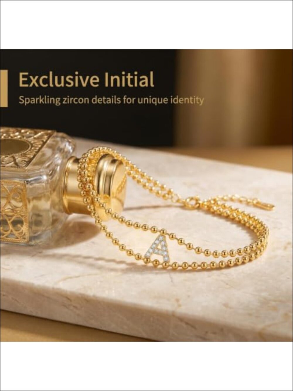 14K Gold Filled Initial CZ Charm Bracelet - Dainty Bead Chain